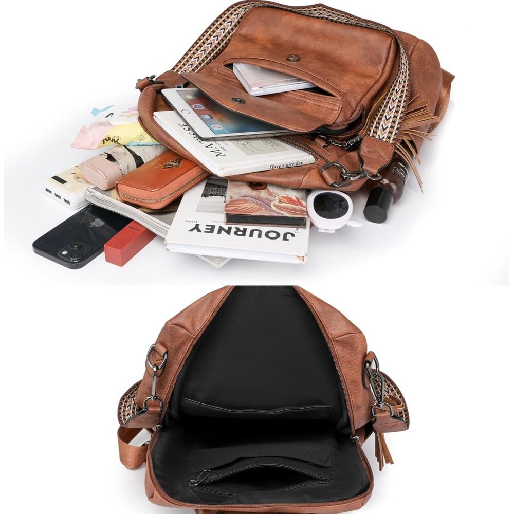 Chic Brown Leather Multi-Functional Backpack & Sh… - image 4